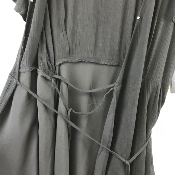 New Lulus Black Wrap Maxi Dress Flutter Sleeve Tie Waist Textured L - Picture 4 of 12